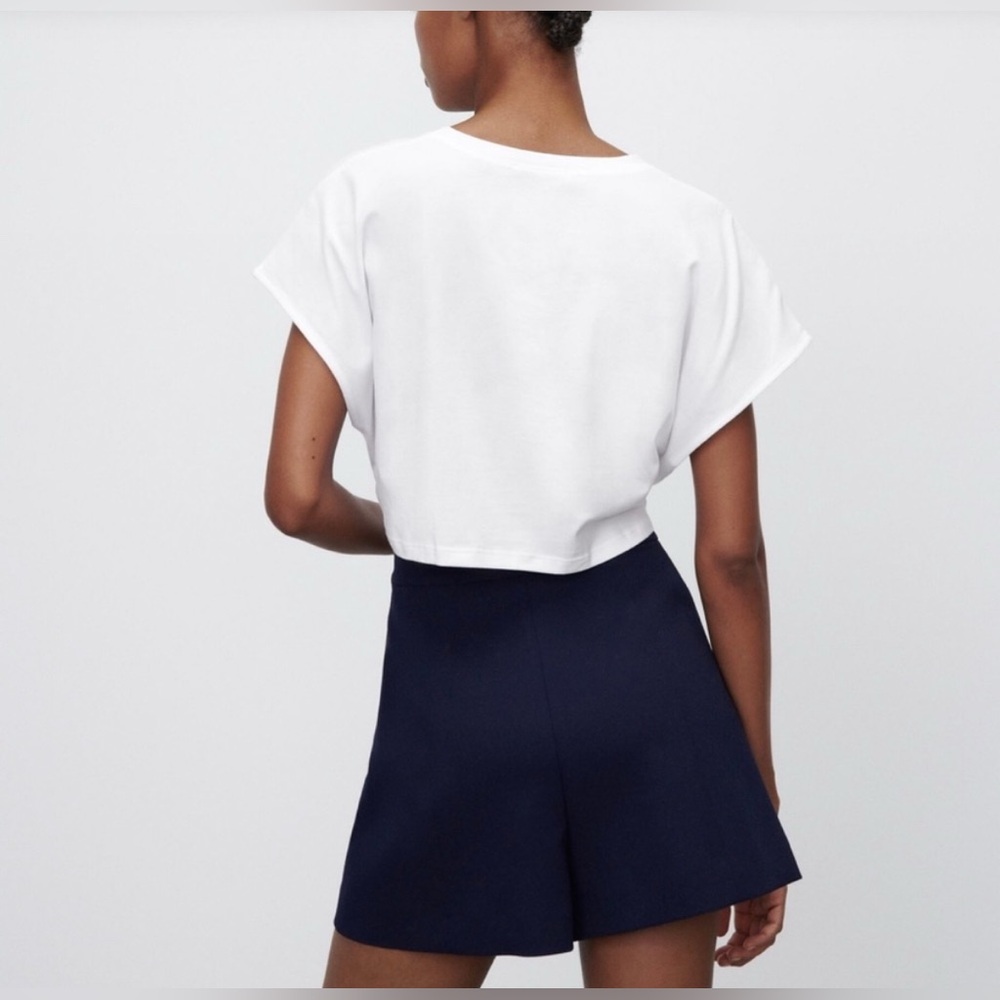 Zara White Front Knot Tie Cropped Tee - Picture 5 of 8